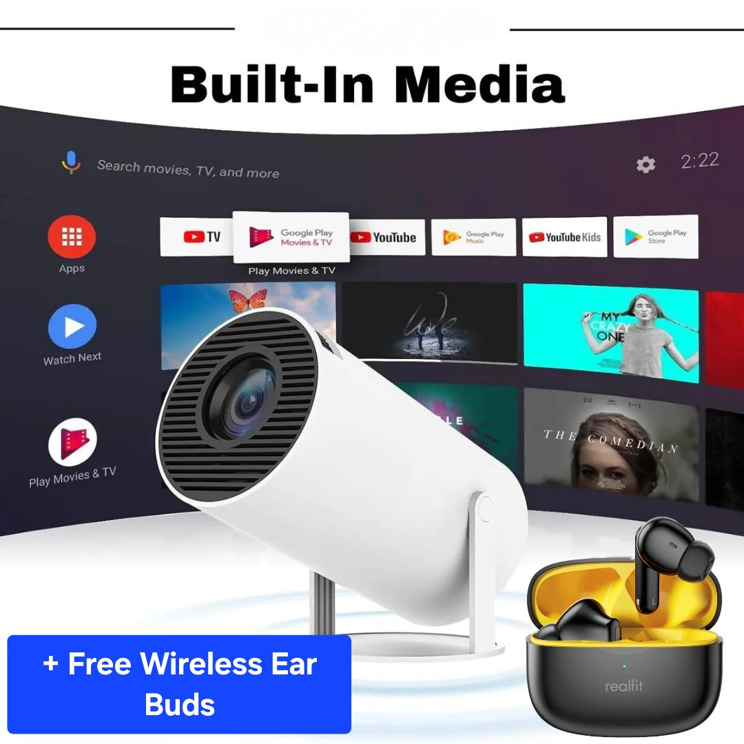 CineDream Portable Smart Hub HD Projector + Free Wireless Noise Cancelling Ear Buds