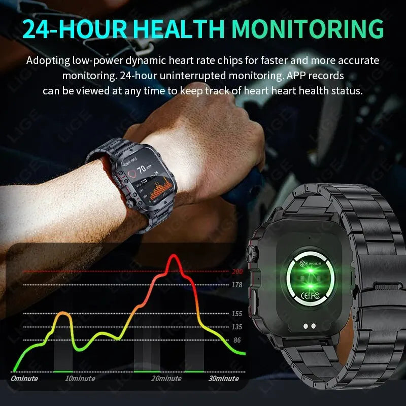 Barenio Military-Grade Smartwatch with 1.96" Screen, Bluetooth, and Fitness Tracking