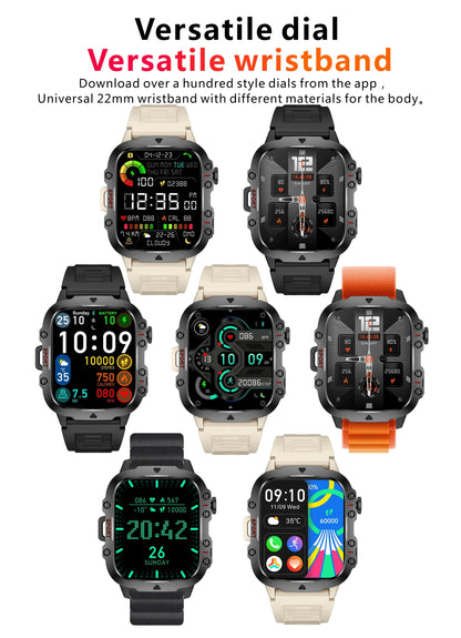 Barenio Military-Grade Smartwatch with 1.96" Screen, Bluetooth, and Fitness Tracking