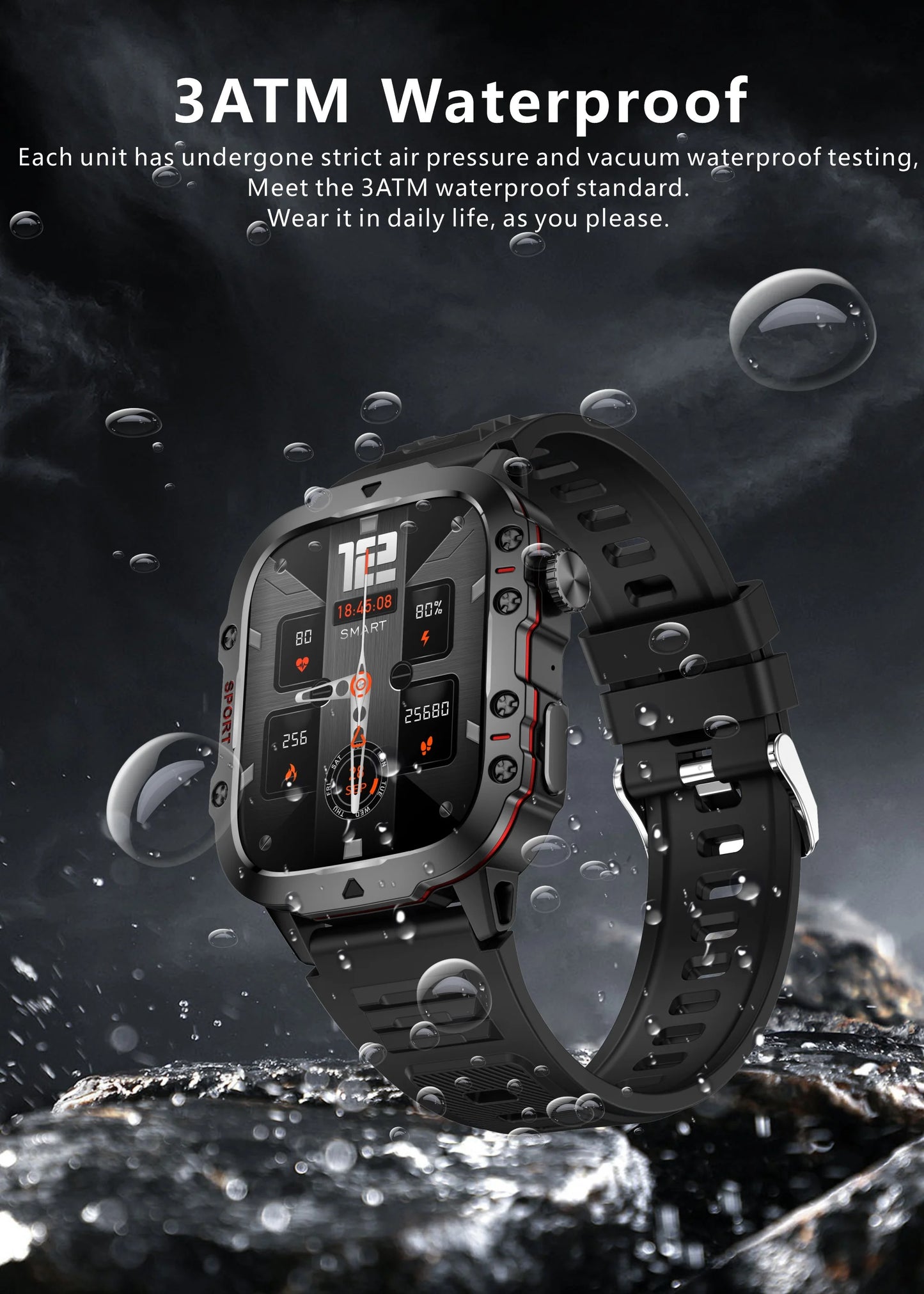 Barenio Military-Grade Smartwatch with 1.96" Screen, Bluetooth, and Fitness Tracking