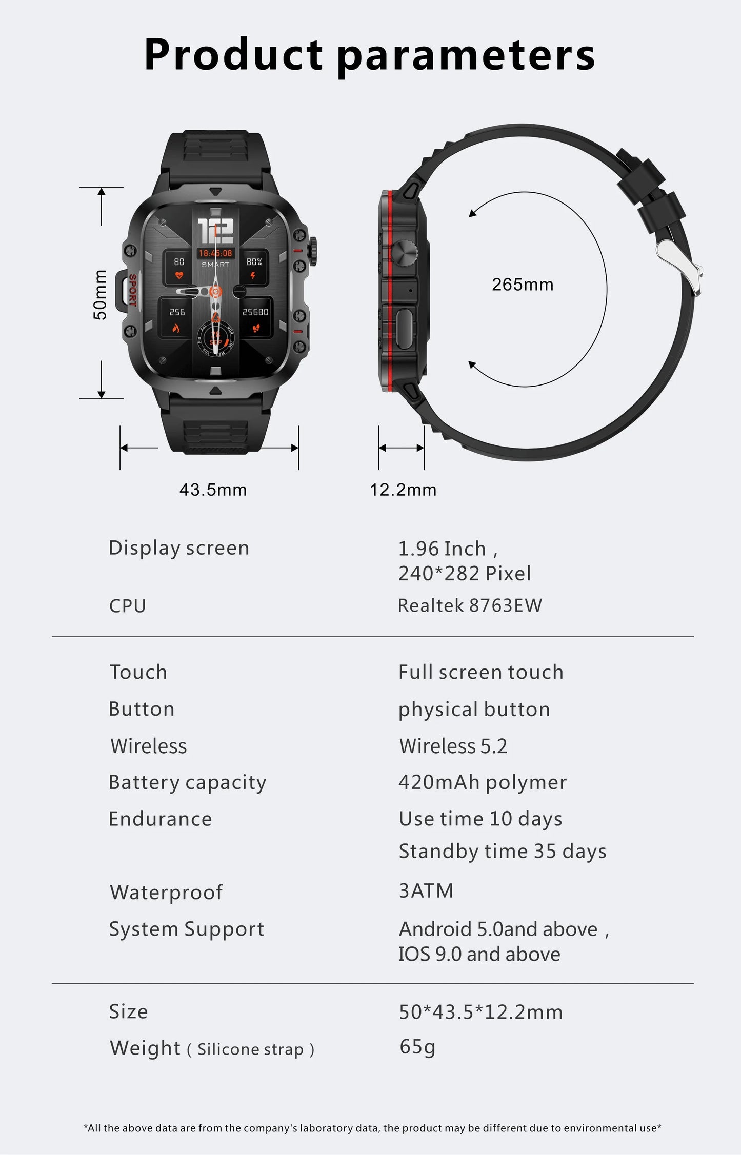 Barenio Military-Grade Smartwatch with 1.96" Screen, Bluetooth, and Fitness Tracking