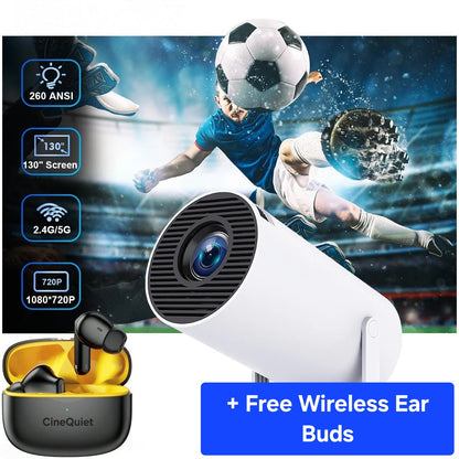 CineDream Portable Smart Hub HD Projector + Free Wireless Noise Cancelling Ear Buds